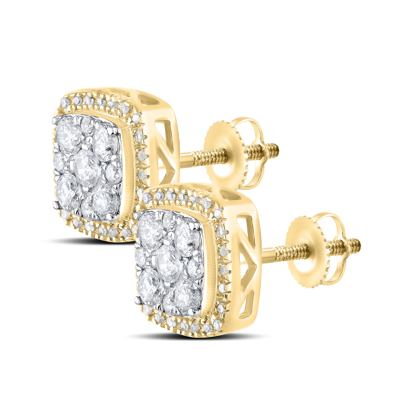 10kt yellow gold 1.01ctw Square Diamond Earrings