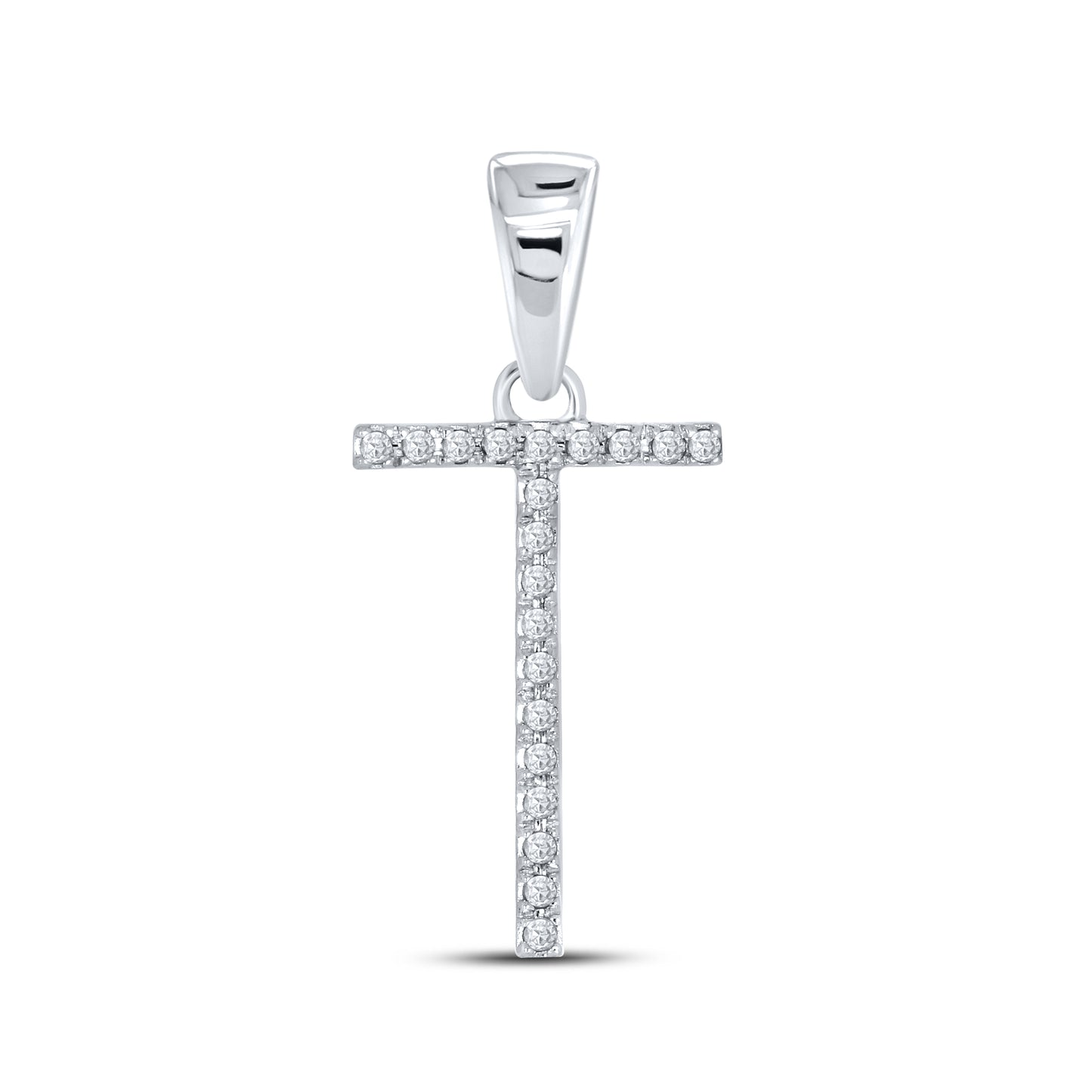 10kt White Gold 0.06 ctw Diamond Initial T Charm