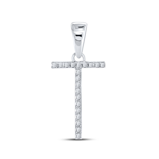 10kt White Gold 0.06 ctw Diamond Initial T Charm