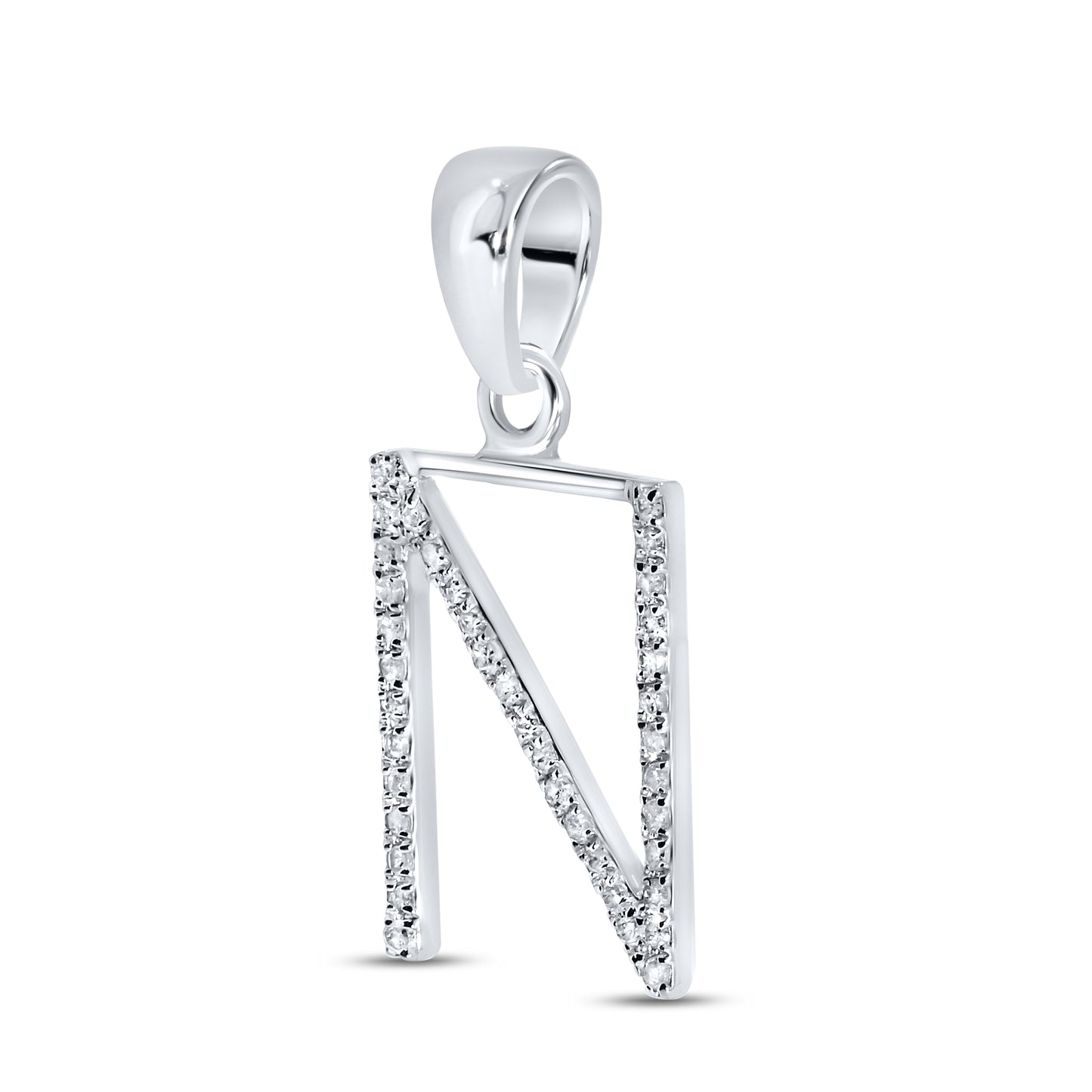 Silver 0.10 CTW Diamond Initial N Charm