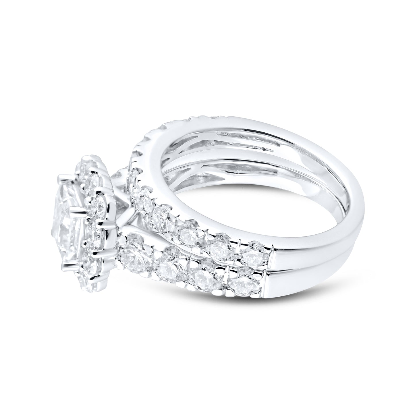 14kt White Gold 3.5 CTW Princess Square Lab Diamond Engagement Bridal Ring Set
