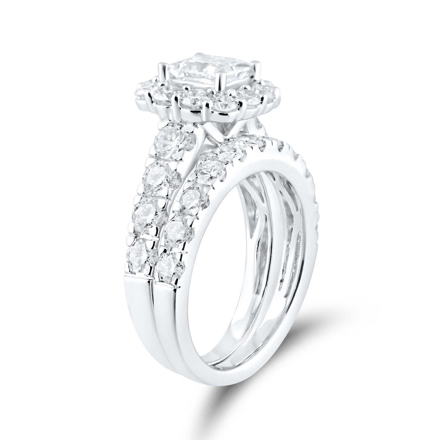 14kt White Gold 3.5 CTW Princess Square Lab Diamond Engagement Bridal Ring Set