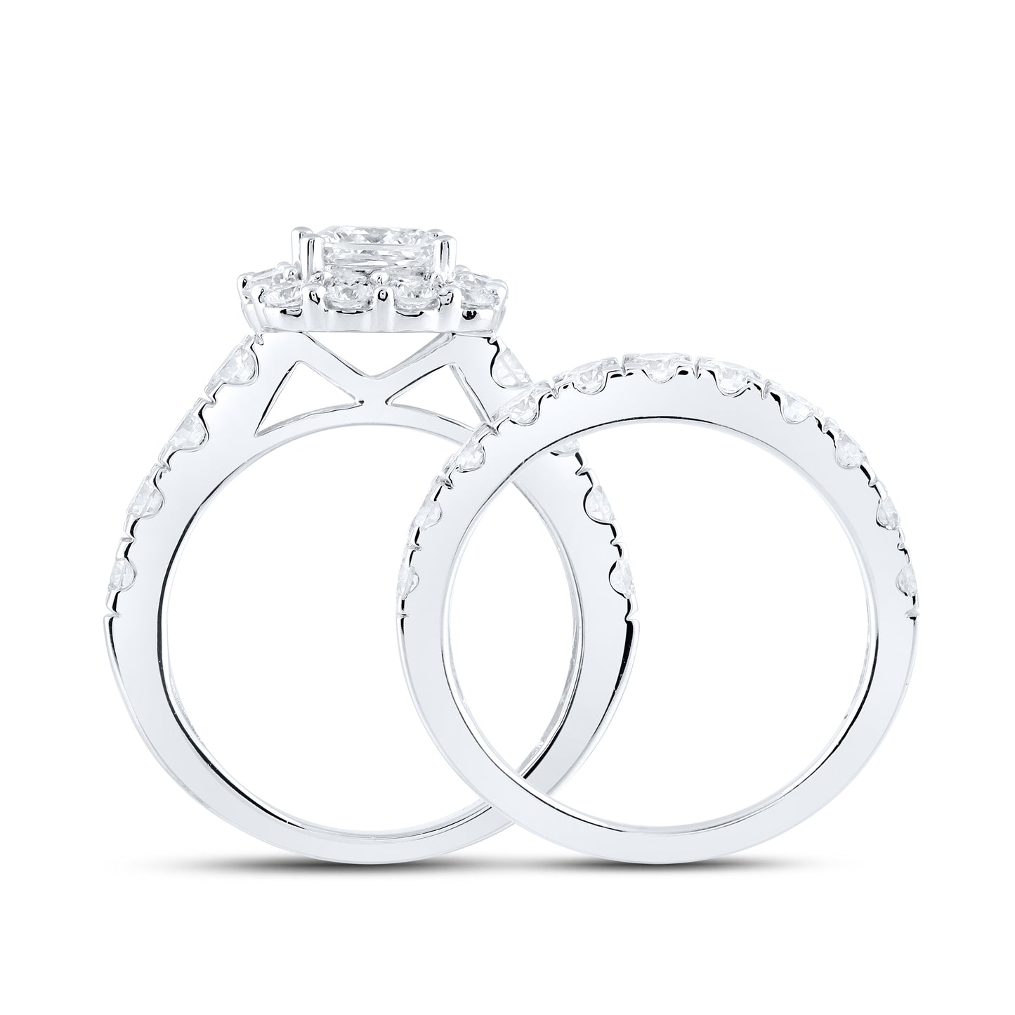 14kt White Gold 3.5 CTW Princess Square Lab Diamond Engagement Bridal Ring Set