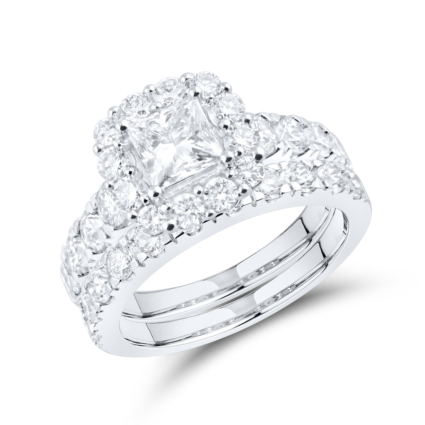 14kt White Gold 3.5 CTW Princess Square Lab Diamond Engagement Bridal Ring Set