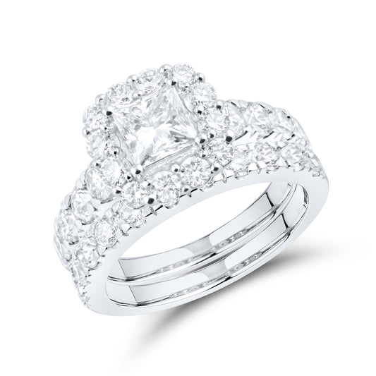 14kt White Gold 3.5 CTW Princess Square Lab Diamond Engagement Bridal Ring Set