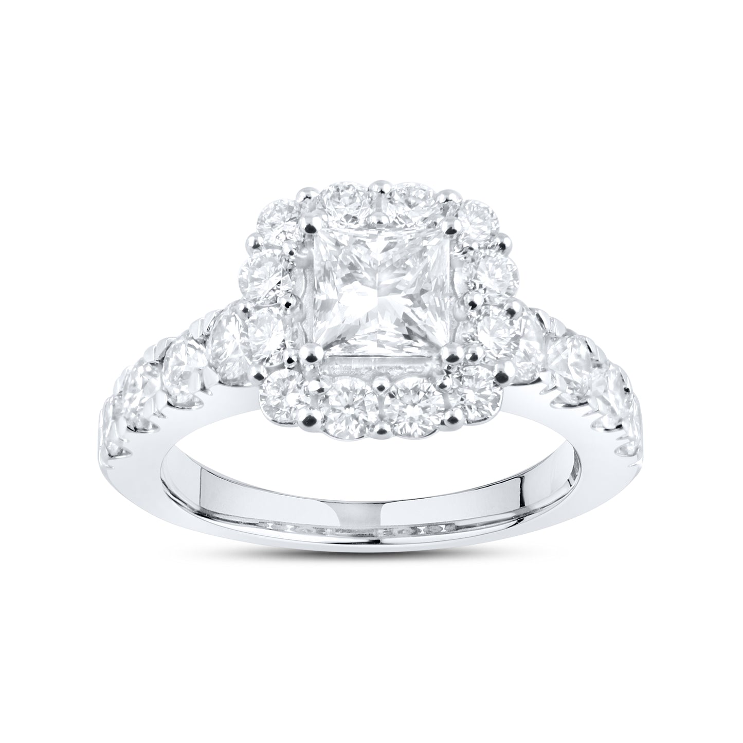 14kt White Gold 3.5 CTW Princess Square Lab Diamond Engagement Bridal Ring Set