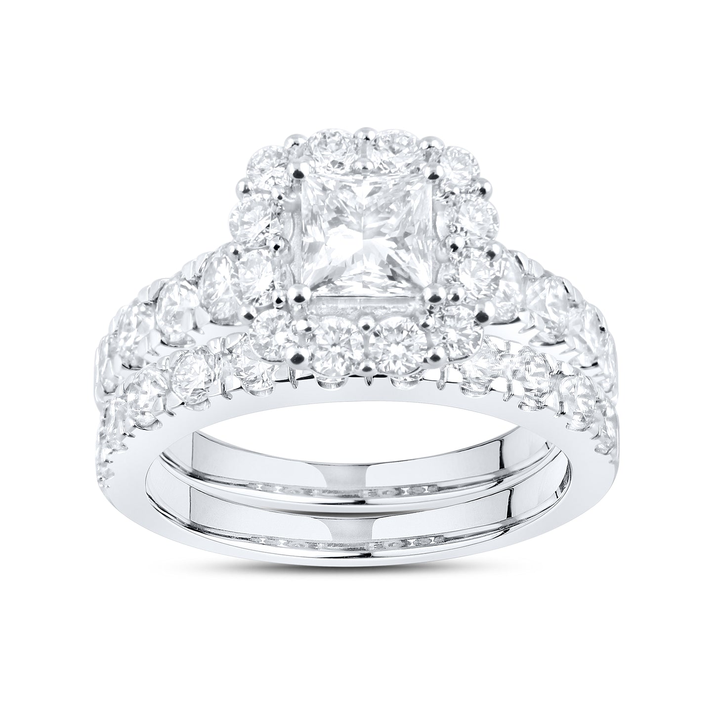 14kt White Gold 3.5 CTW Princess Square Lab Diamond Engagement Bridal Ring Set