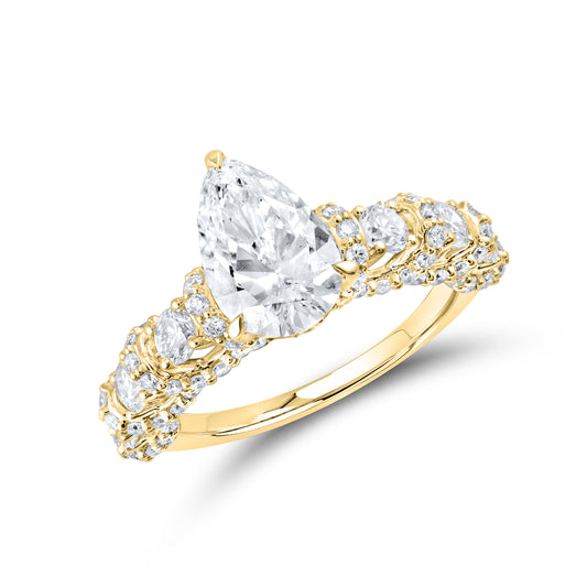 14kt Yellow Gold 3.55 CTW Teardrop Lab Diamond Ring