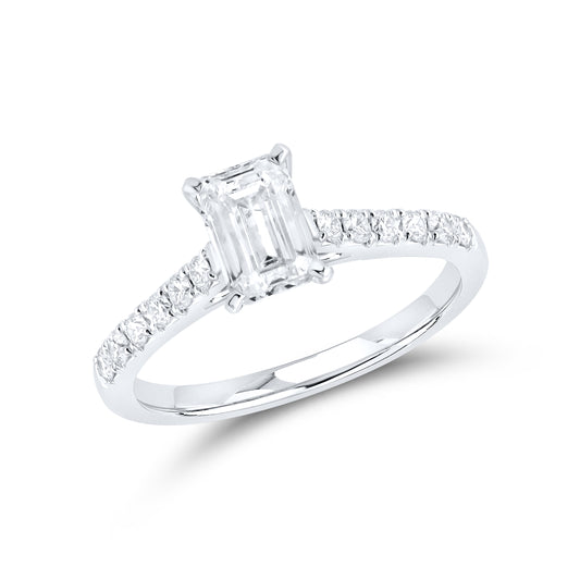 14kt White Gold 1.25 CTW Emerald Lab Diamond Engagement Ring