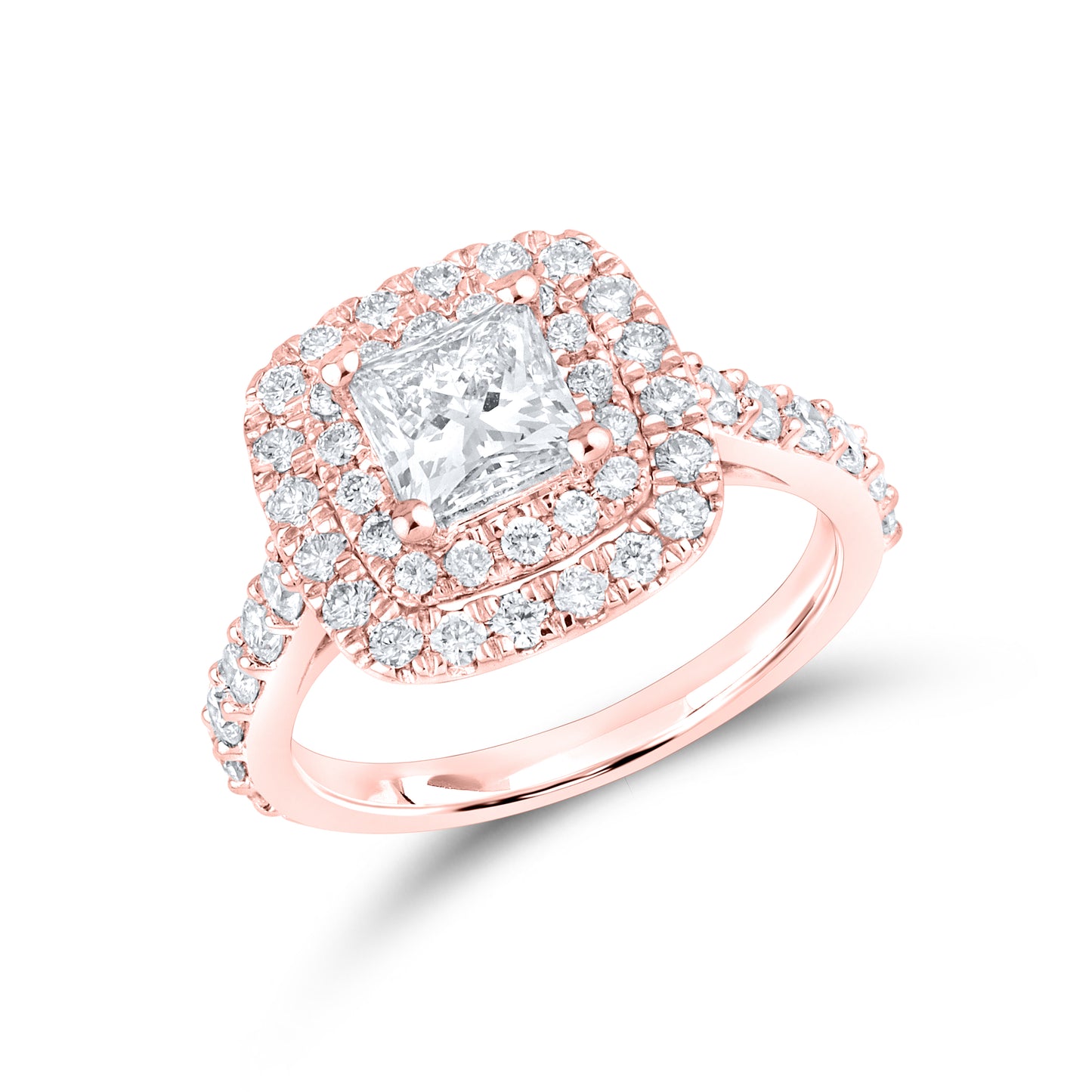 14kt Rose Gold 2.3 CTW Square Princess Lab Diamond  Engagement Bridal Ring