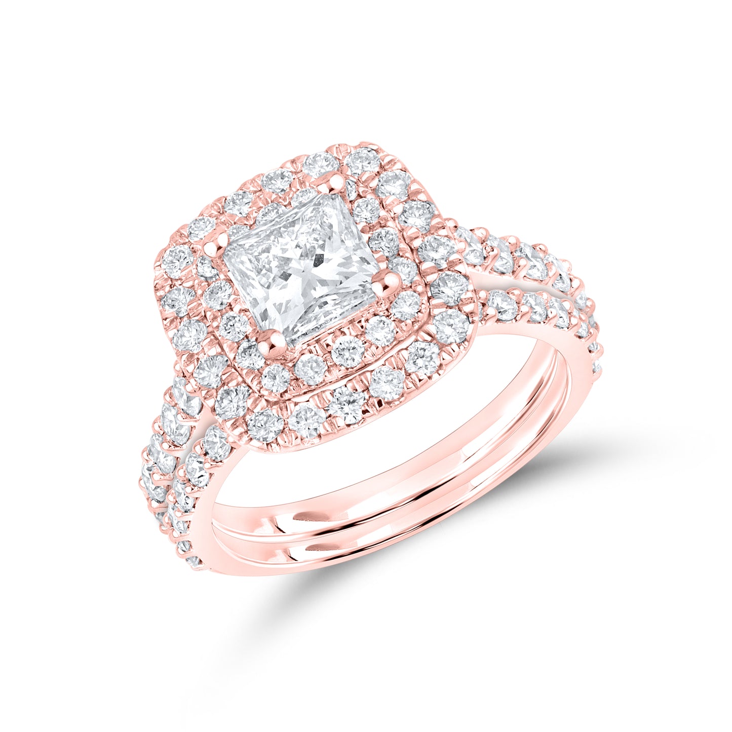14kt Rose Gold 2.3 CTW Square Princess Lab Diamond  Engagement Bridal Ring
