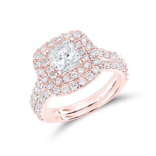 14kt Rose Gold 2.3 CTW Square Princess Lab Diamond  Engagement Bridal Ring