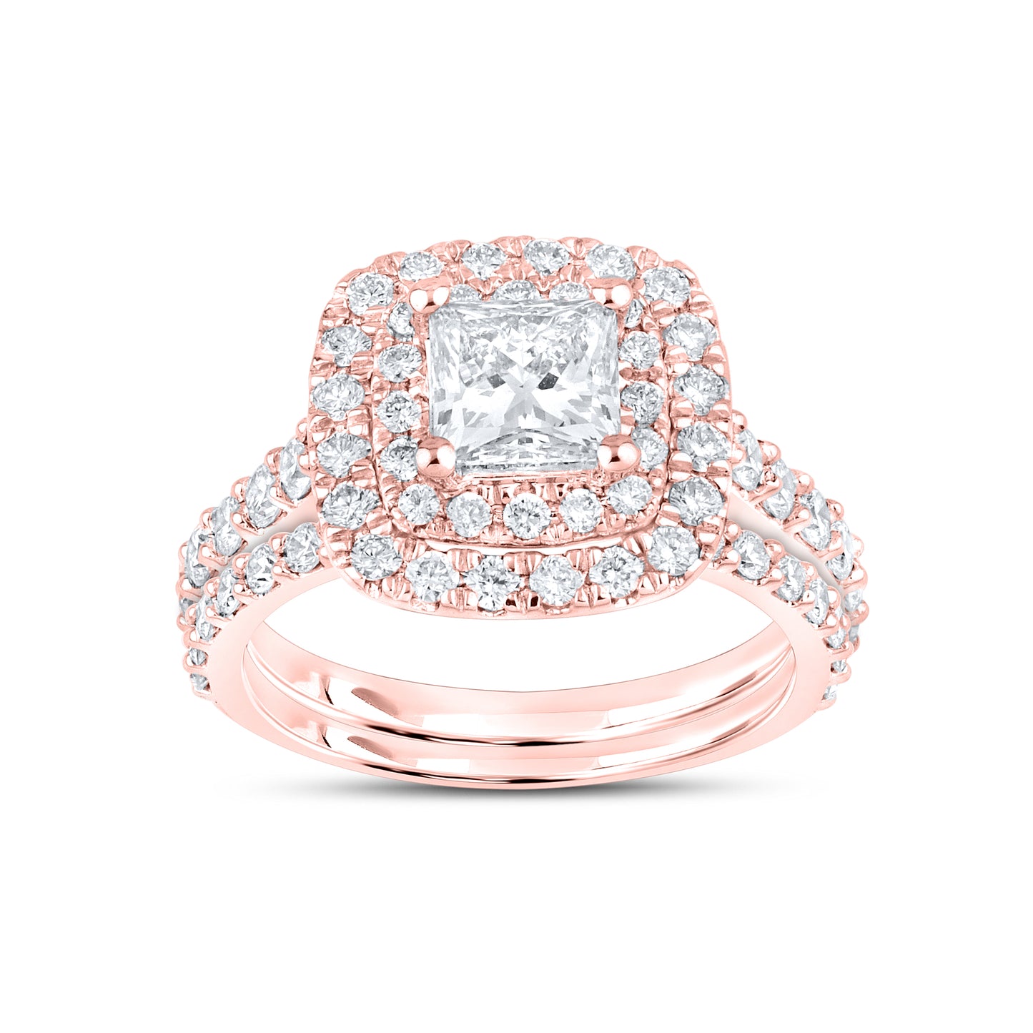 14kt Rose Gold 2.3 CTW Square Princess Lab Diamond  Engagement Bridal Ring