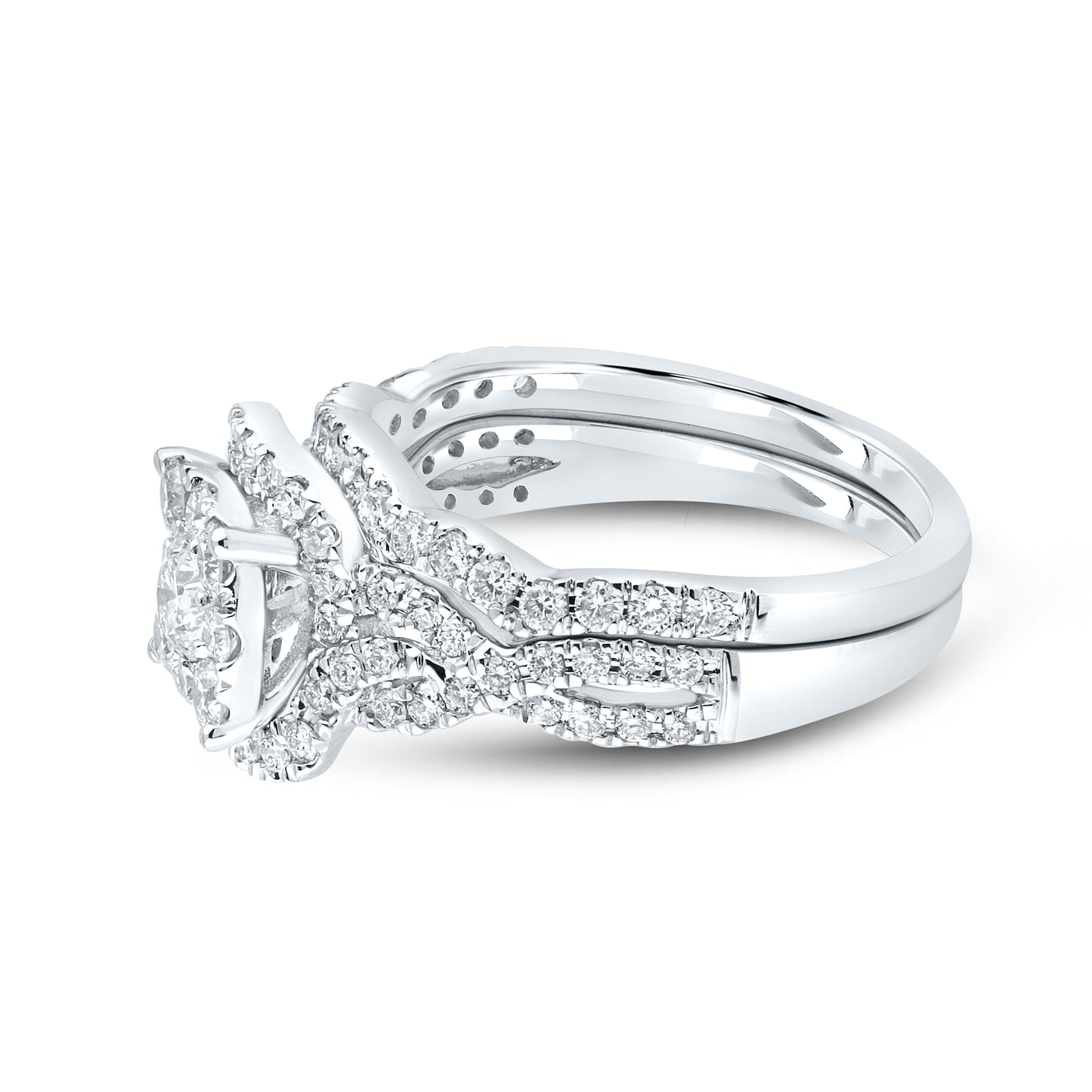 14kt White Gold 1.25 CTW Lab Diamond Bridal Engagement Ring Set