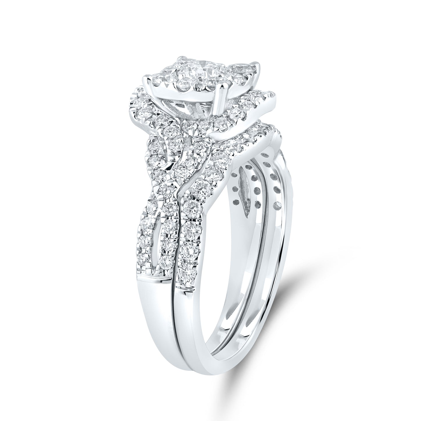14kt White Gold 1.25 CTW Lab Diamond Bridal Engagement Ring Set