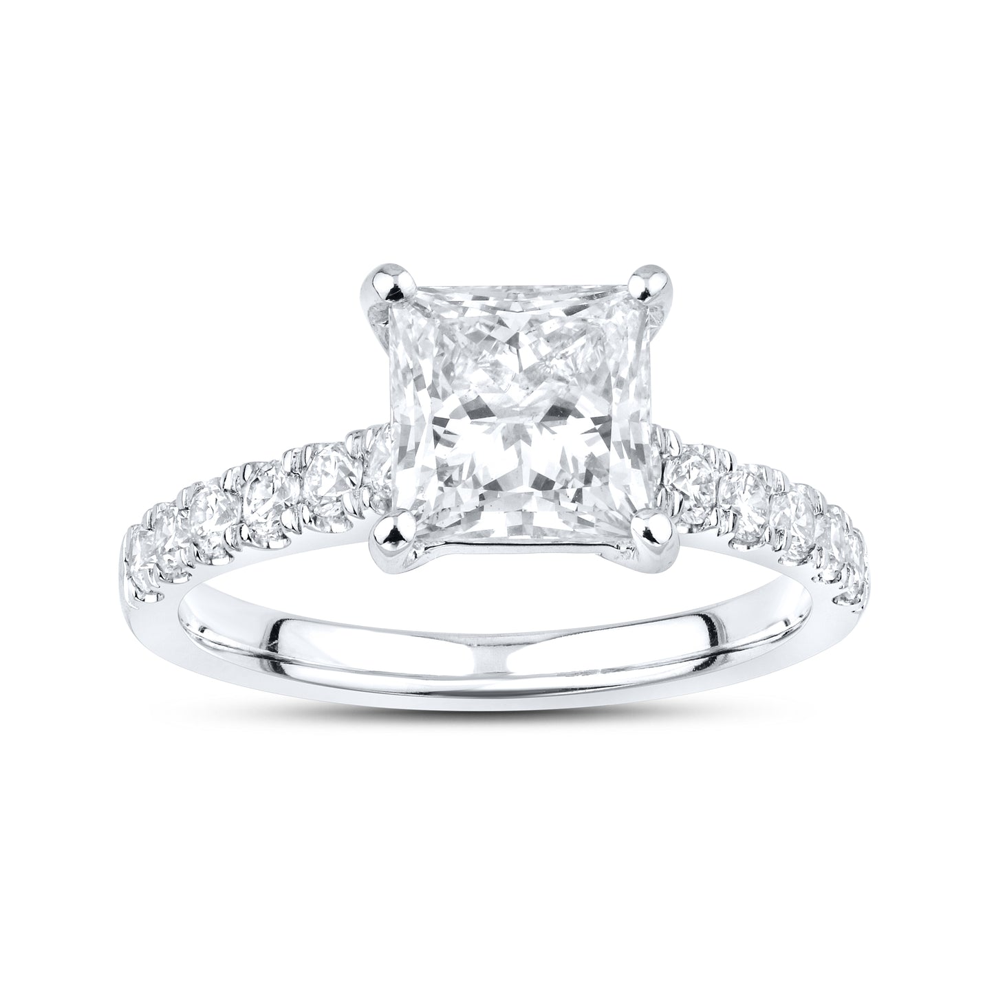 14kt White Gold 3 CTW Square Princess Lab Diamond Engagement Bridal Ring Set