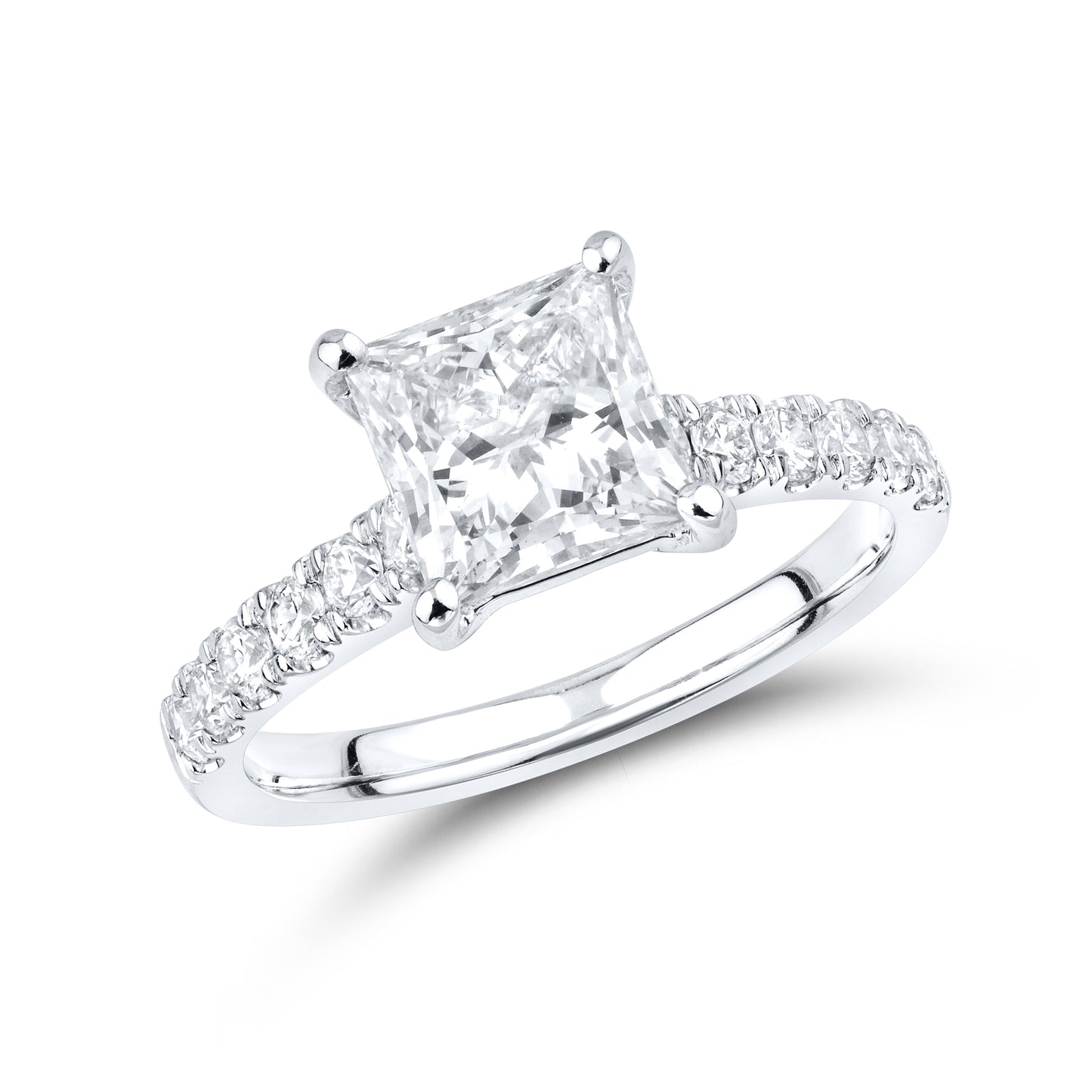 14kt White Gold 3 CTW Square Princess Lab Diamond Engagement Bridal Ring Set