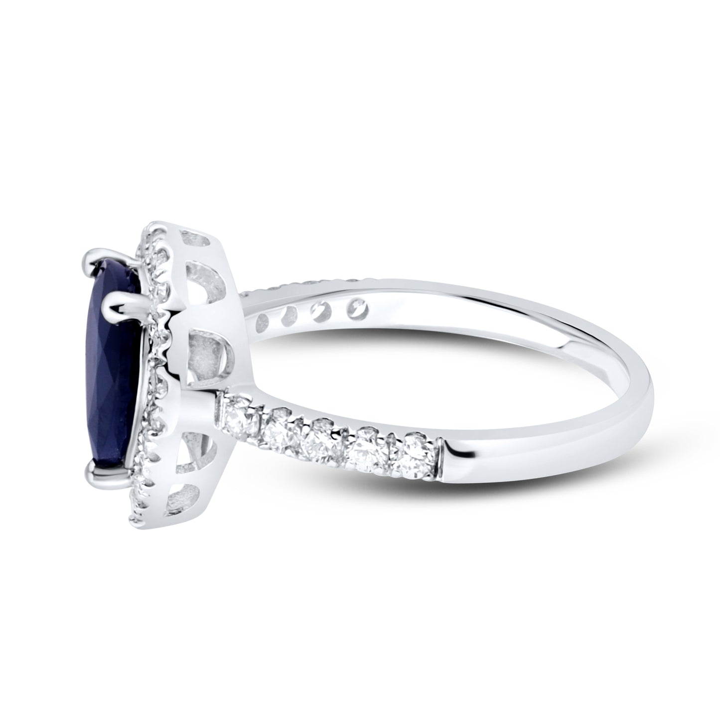 14kt White Gold 2.03 CTW Pear Shape Lab Diamond Ring With Blue Sapphire
