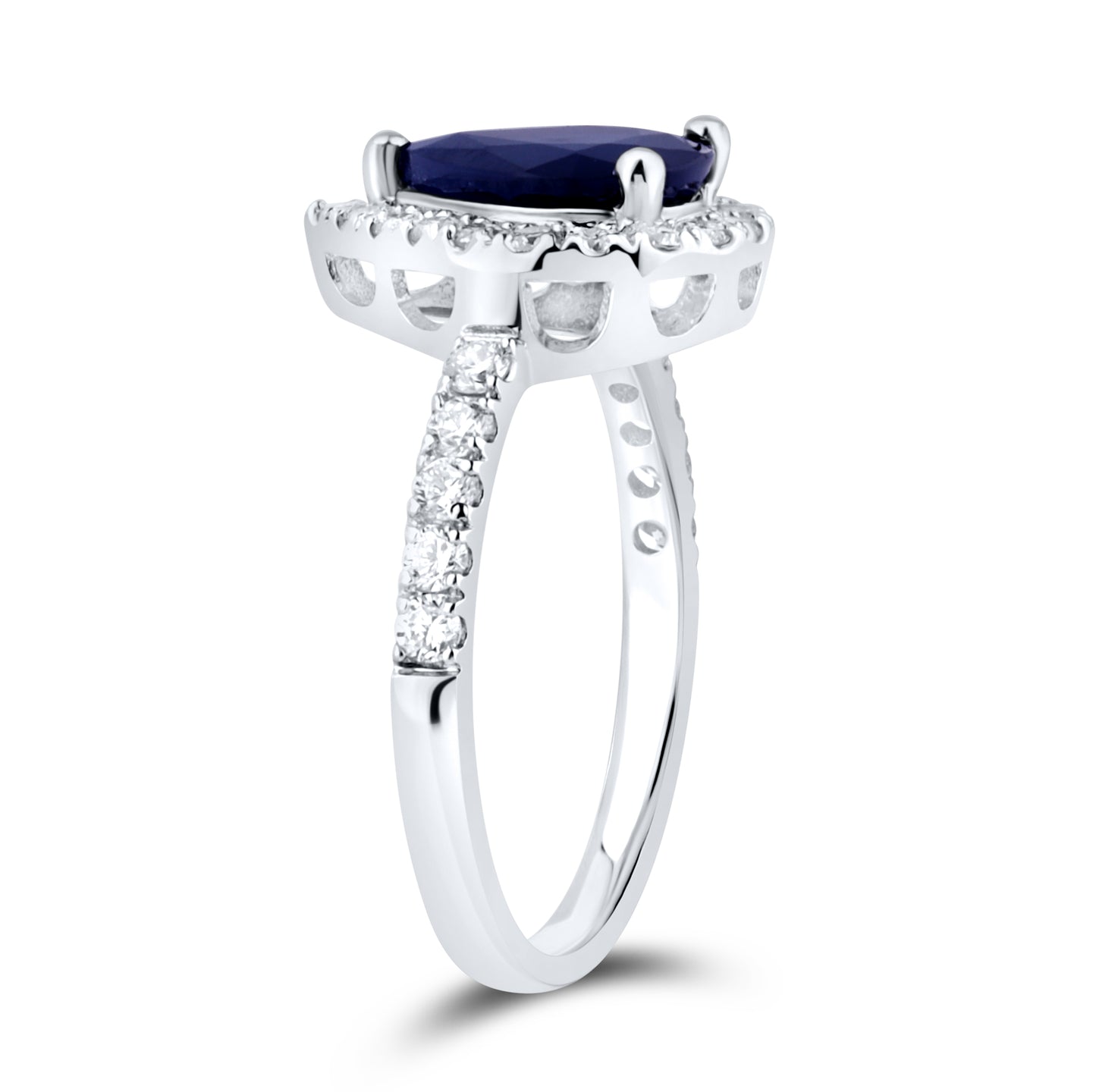 14kt White Gold 2.03 CTW Pear Shape Lab Diamond Ring With Blue Sapphire