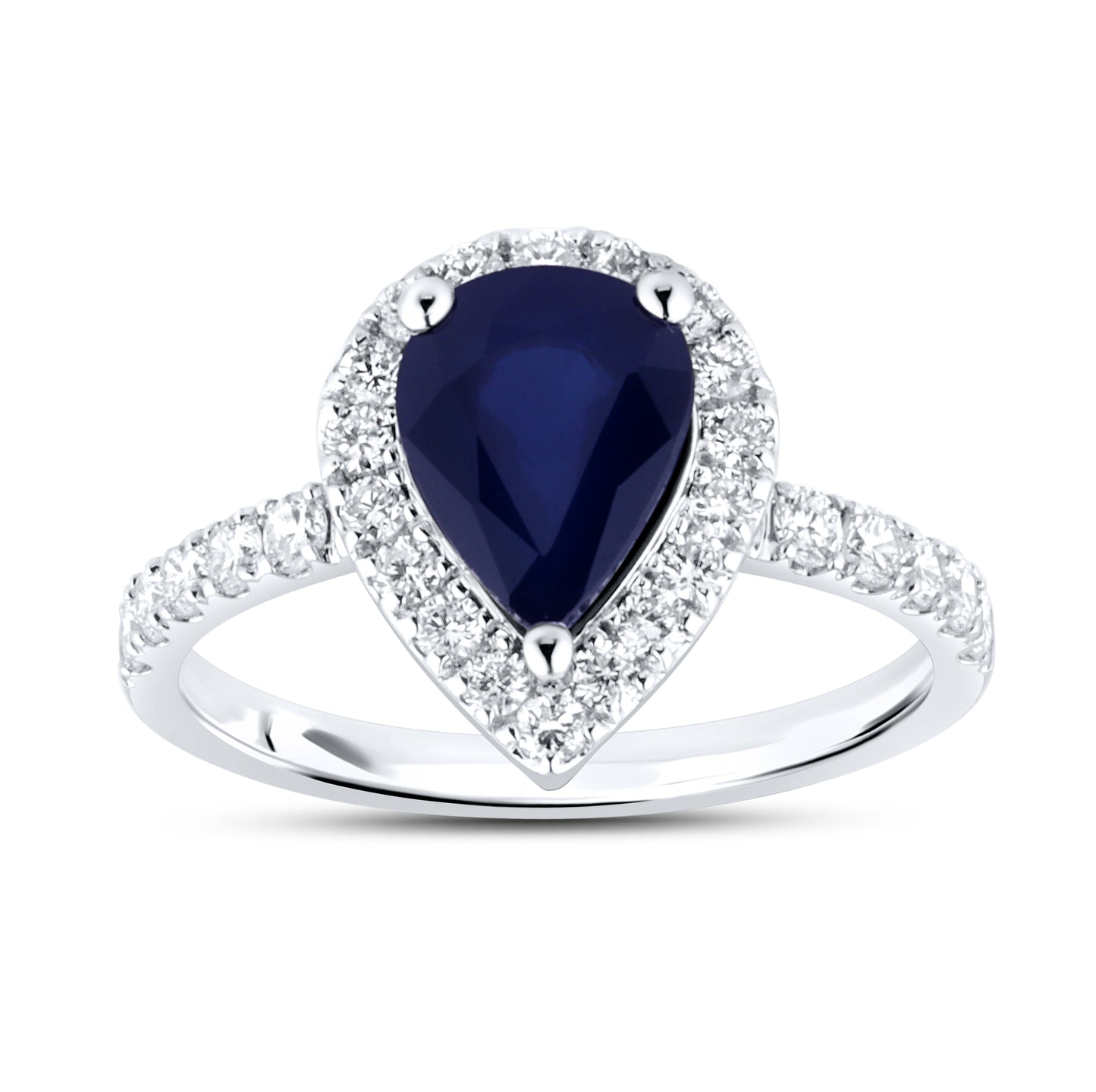 14kt White Gold 2.03 CTW Pear Shape Lab Diamond Ring With Blue Sapphire