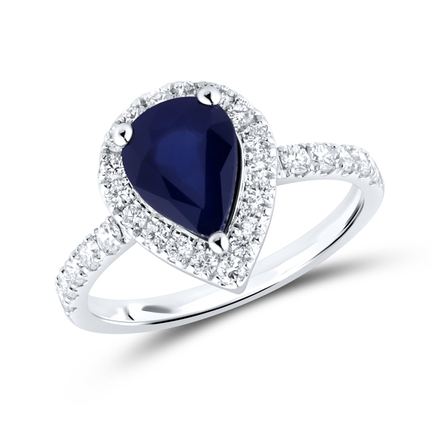14kt White Gold 2.03 CTW Pear Shape Lab Diamond Ring With Blue Sapphire