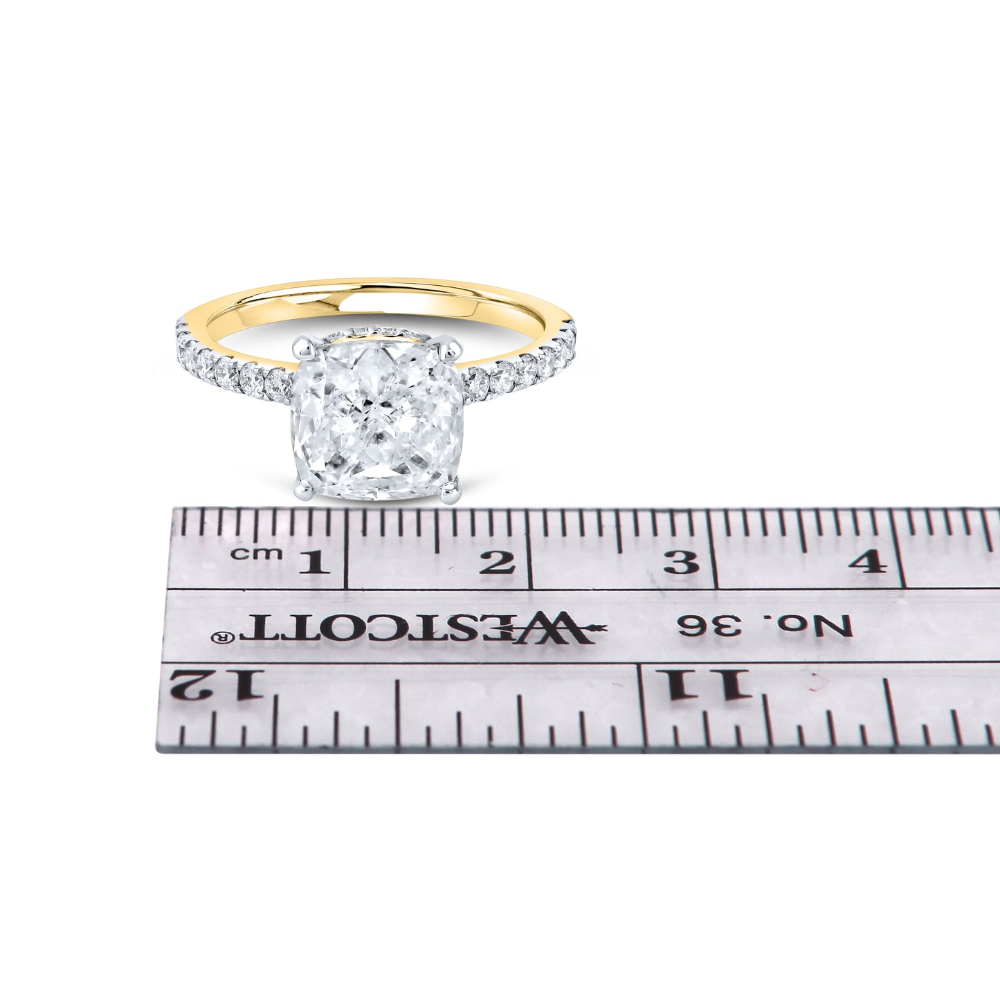14kt Yellow Gold 3.53 CTW Cushion Cut Lab Diamond Ring