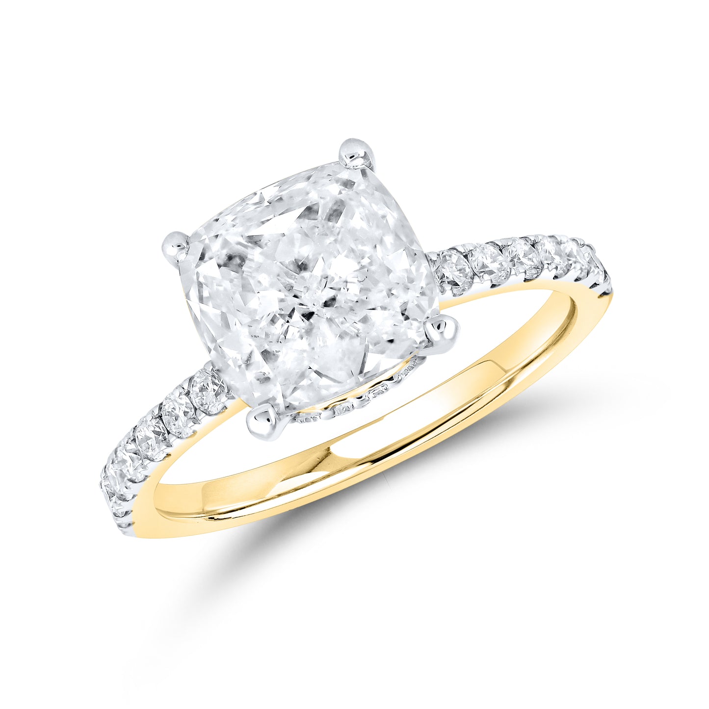 14kt Yellow Gold 3.53 CTW Cushion Cut Lab Diamond Ring