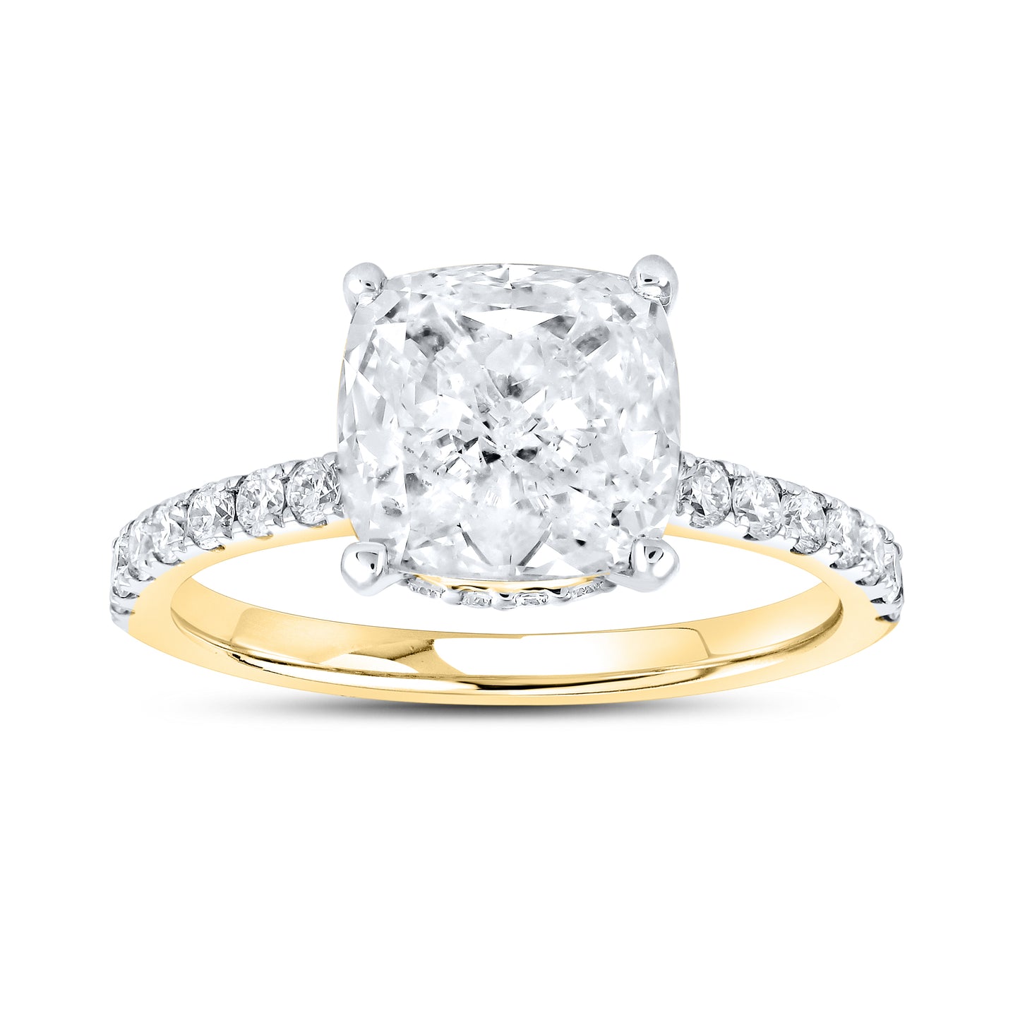 14kt Yellow Gold 3.53 CTW Cushion Cut Lab Diamond Ring
