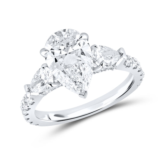 14kt White Gold 3.73 CTW Tear Drop Lab Diamond Ring