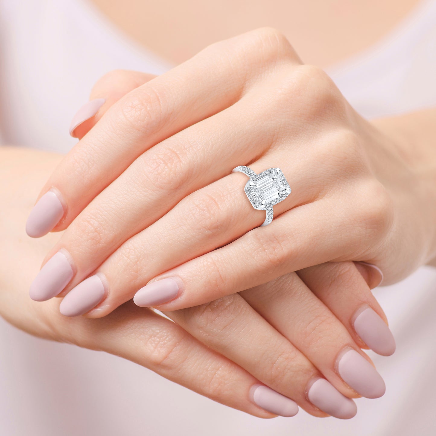 14kt White Gold 4.5 CTW Emerald Lab Diamond Engagement Ring