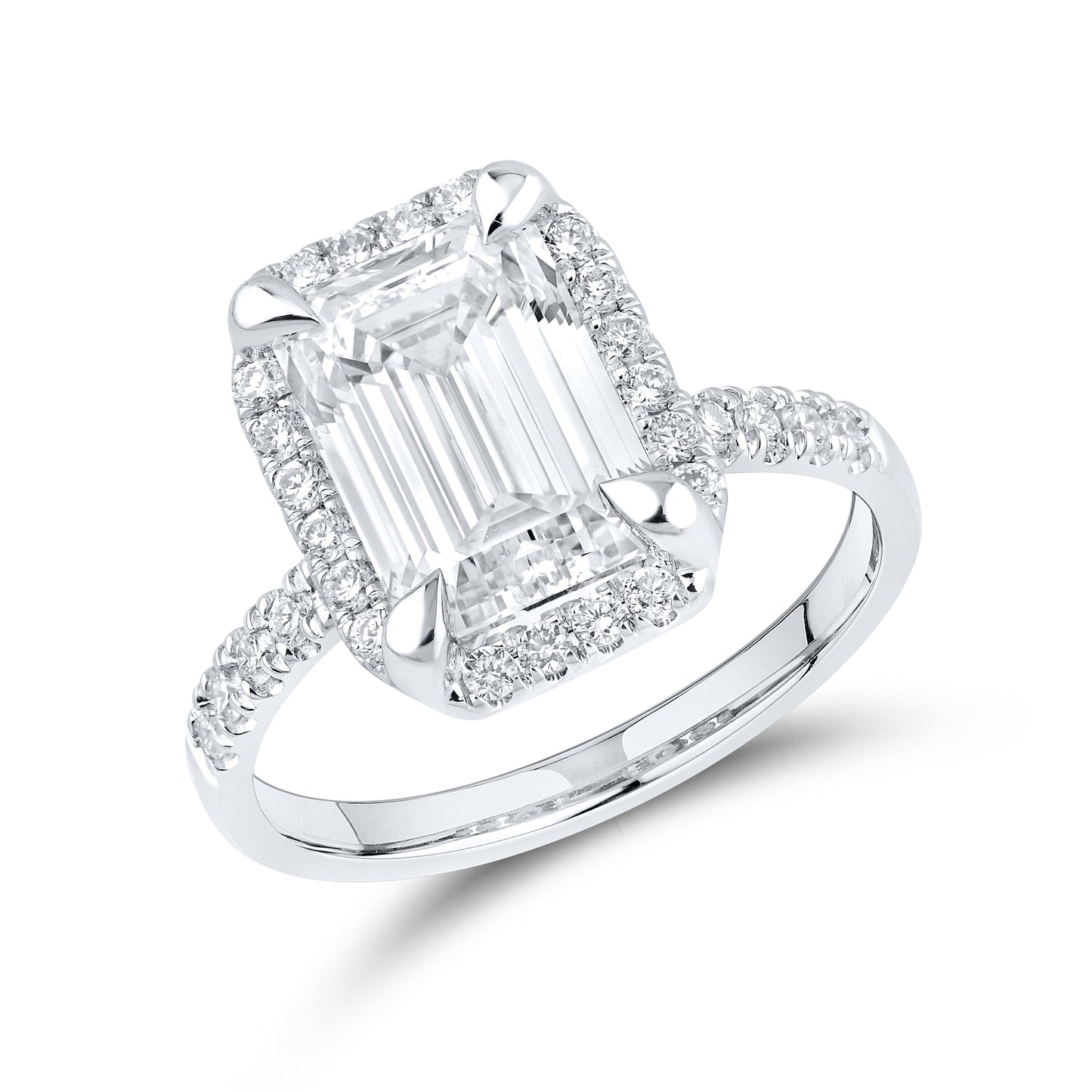 14kt White Gold 4.5 CTW Emerald Lab Diamond Engagement Ring