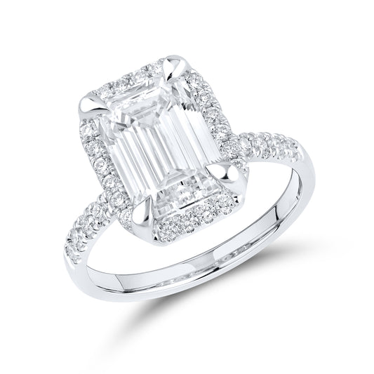 14kt White Gold 4.5 CTW Emerald Lab Diamond Engagement Ring