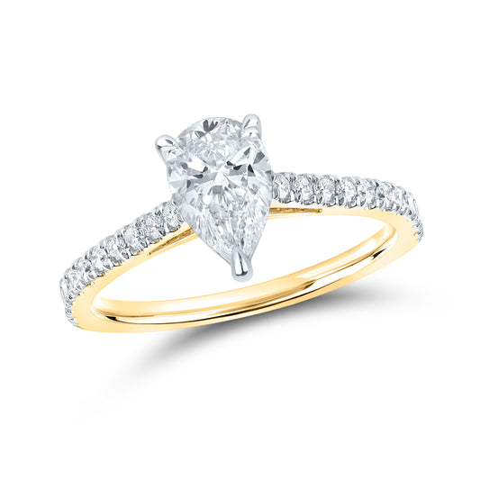 14kt Yellow Gold 1.25 CTW Teardrop Lab Diamond Ring