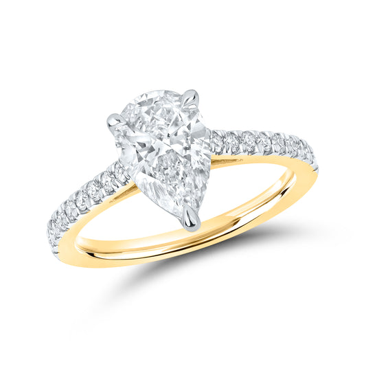 14kt Yellow Gold 1.75 CTW Teardrop Lab Diamond Ring
