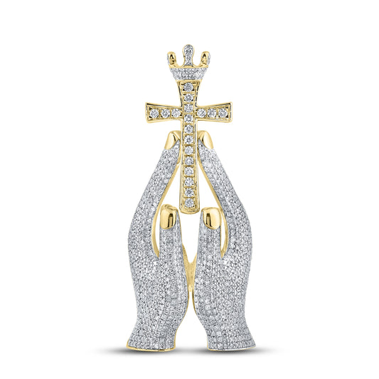 10kt Yellow Gold 2.16 CTW  Diamond Cross Praying Hand Charm