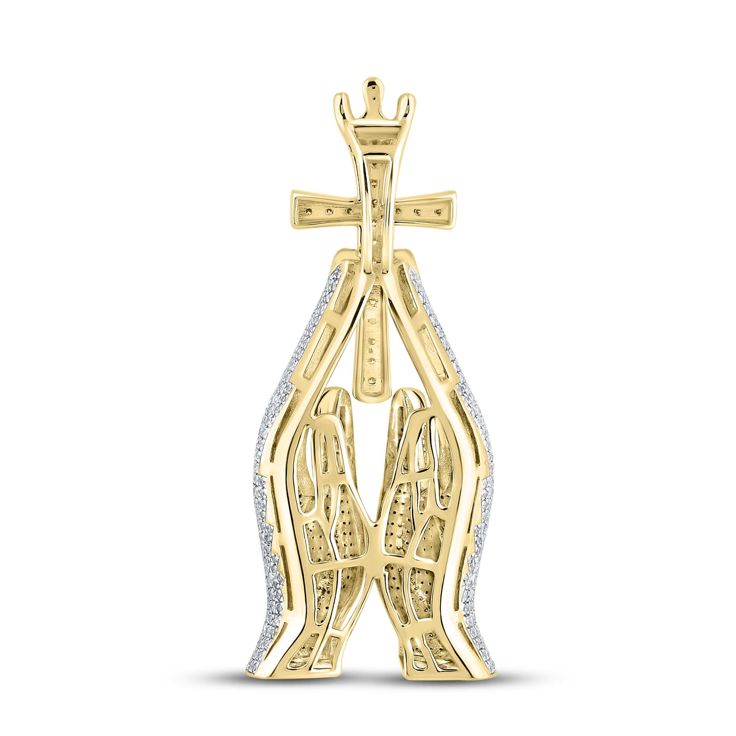 10kt Yellow Gold 2.16 CTW  Diamond Cross Praying Hand Charm