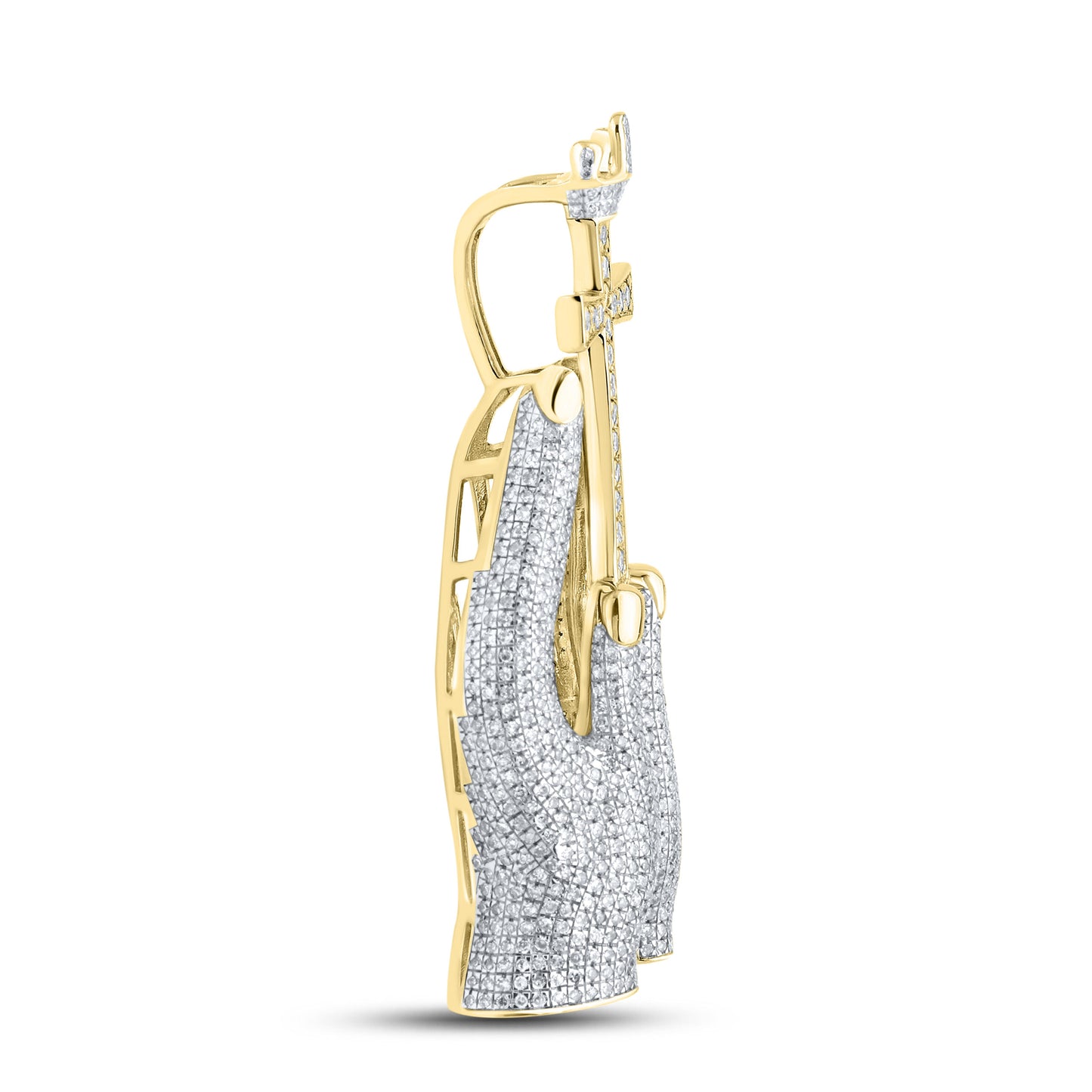 10kt Yellow Gold 2.16 CTW  Diamond Cross Praying Hand Charm