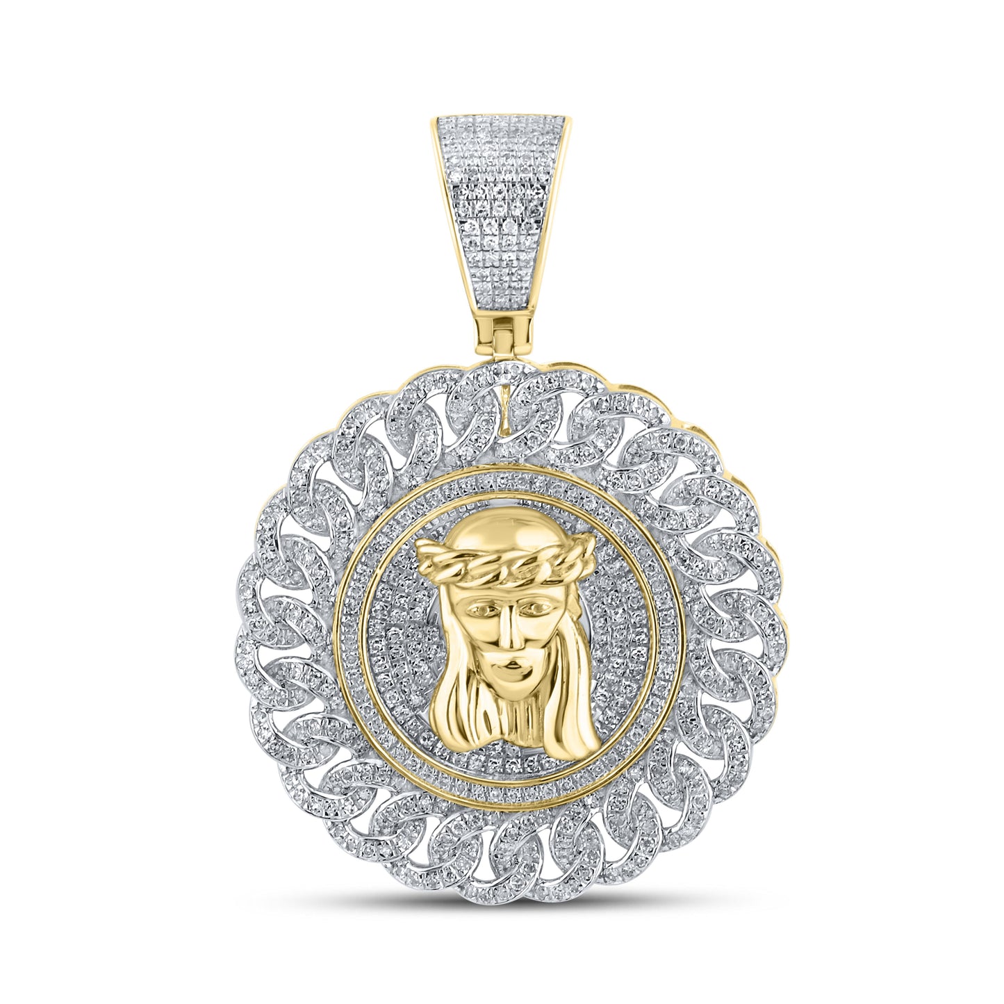 10kt yellow gold 1.12ctw Jesus Face Diamond Charm Pendant