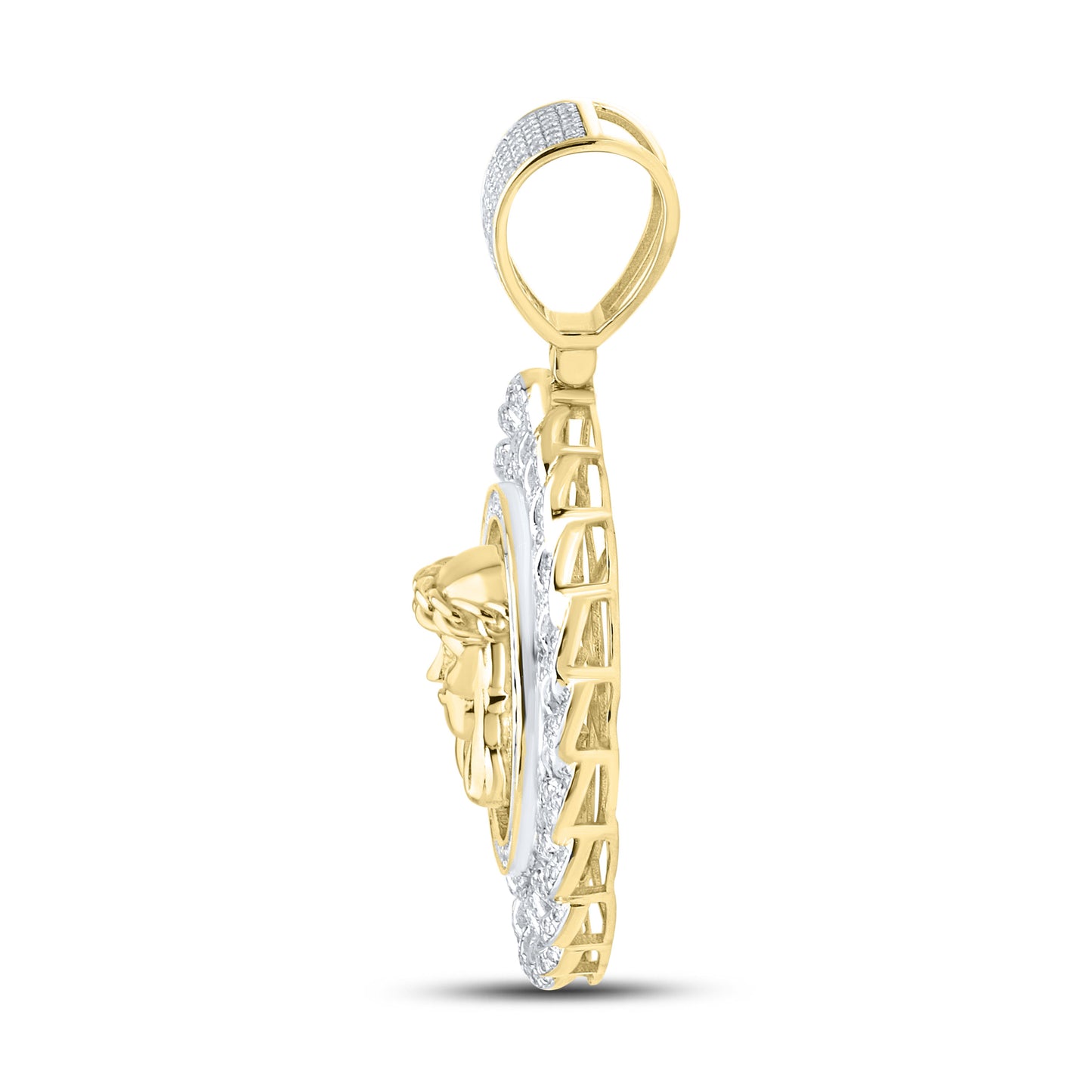 10kt yellow gold 1.12ctw Jesus Face Diamond Charm Pendant
