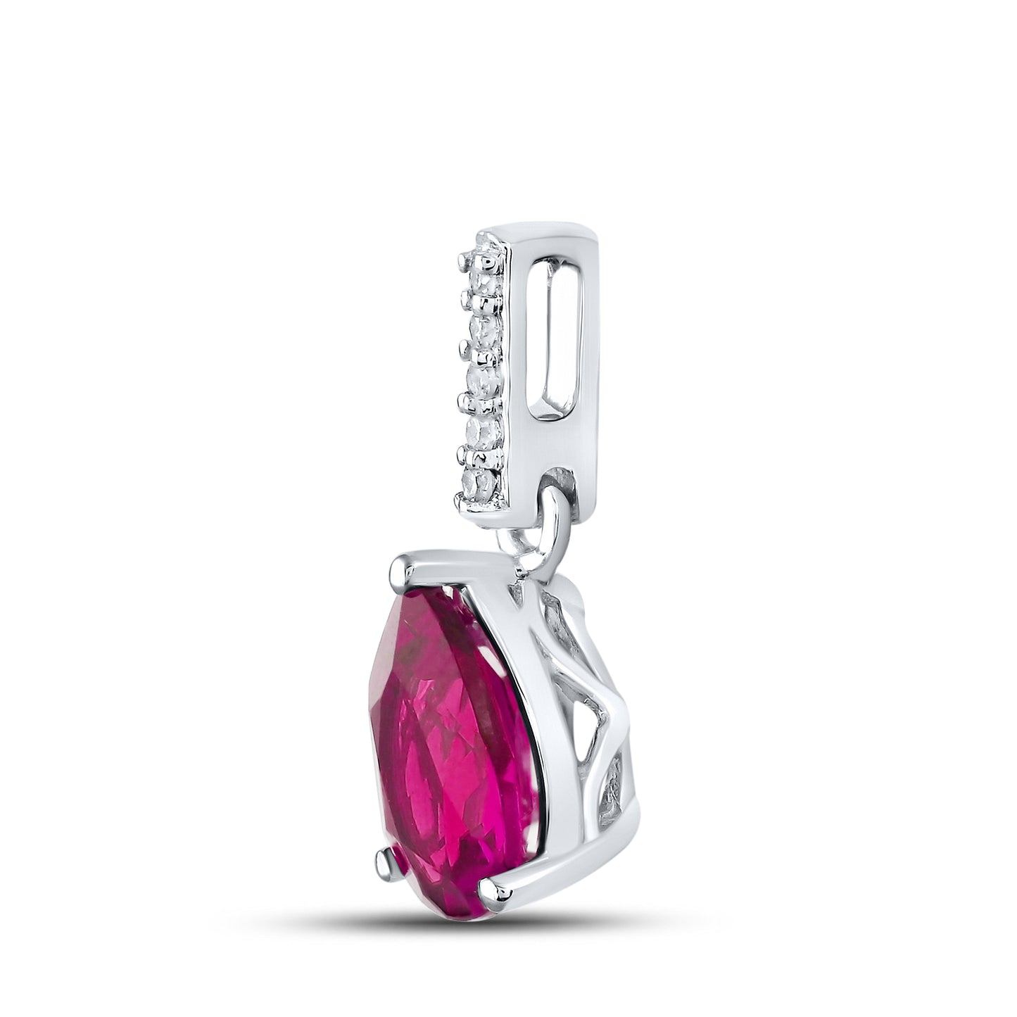 14KT WHITE GOLD LAB CREATED RUBY 0.03 CTW DIAMOND PENDANT
