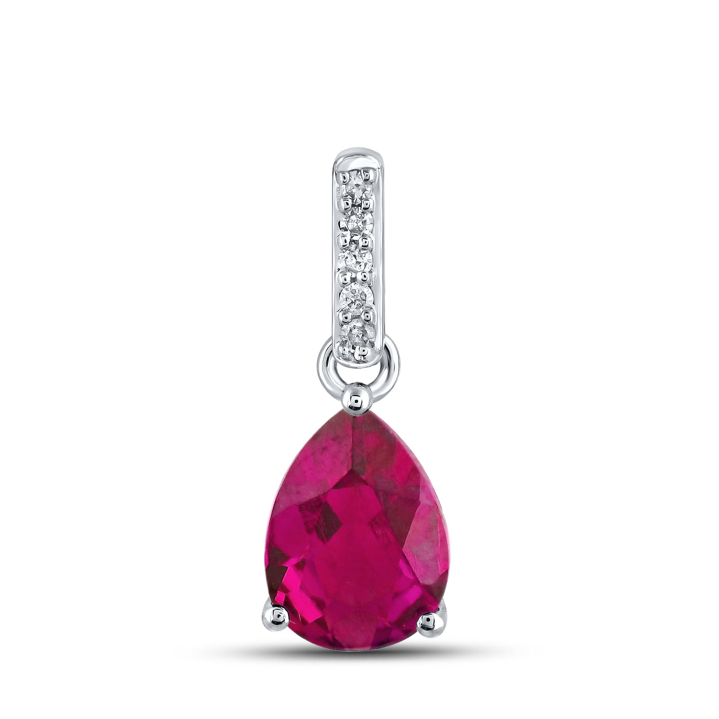 14KT WHITE GOLD LAB CREATED RUBY 0.03 CTW DIAMOND PENDANT