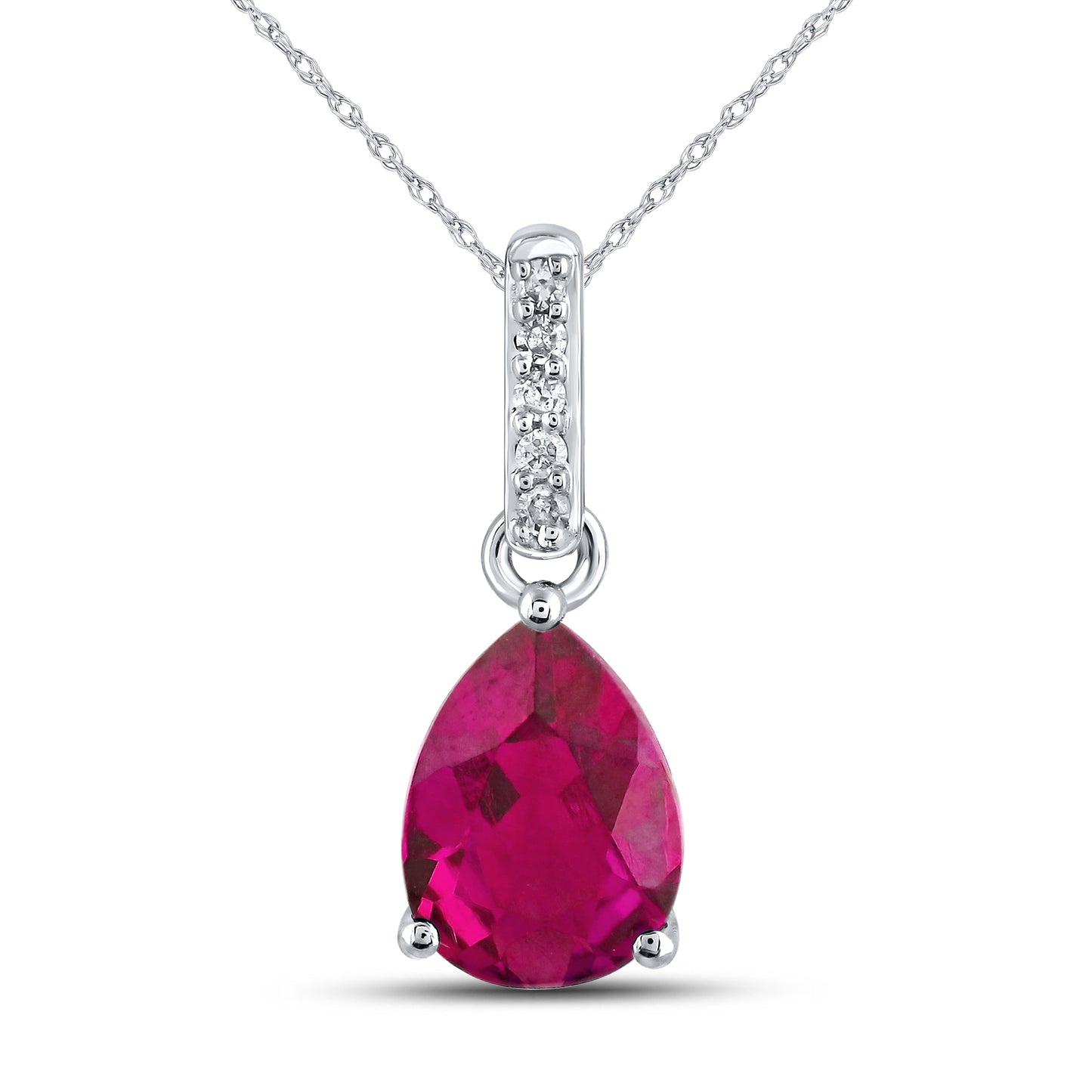 14KT WHITE GOLD LAB CREATED RUBY 0.03 CTW DIAMOND PENDANT