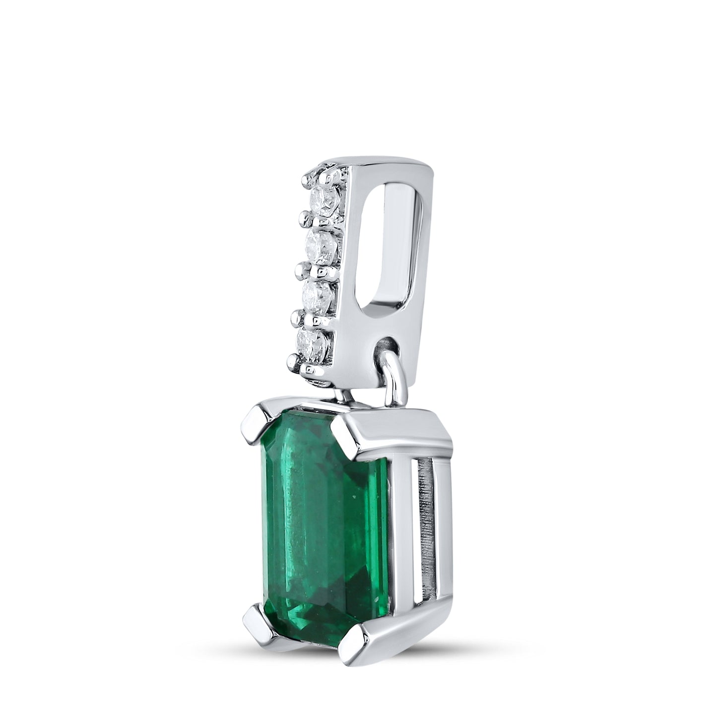 14kt White Gold Emerald Pendant With 10kt White Gold Chain