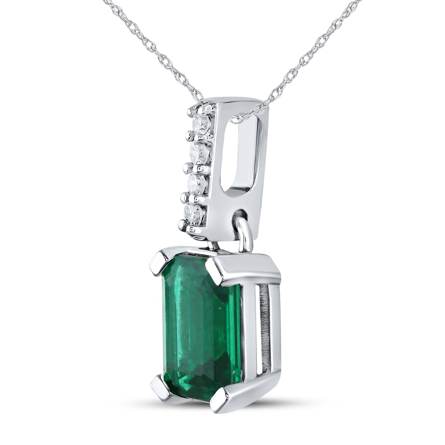 14kt White Gold Emerald Pendant With 10kt White Gold Chain