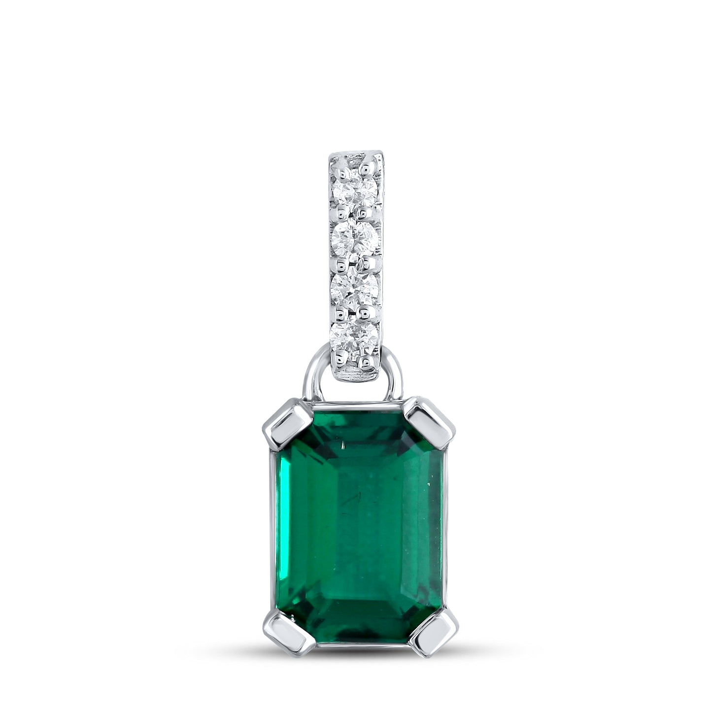 14kt White Gold Emerald Pendant With 10kt White Gold Chain