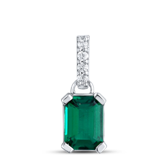 14kt White Gold Emerald Pendant With 10kt White Gold Chain