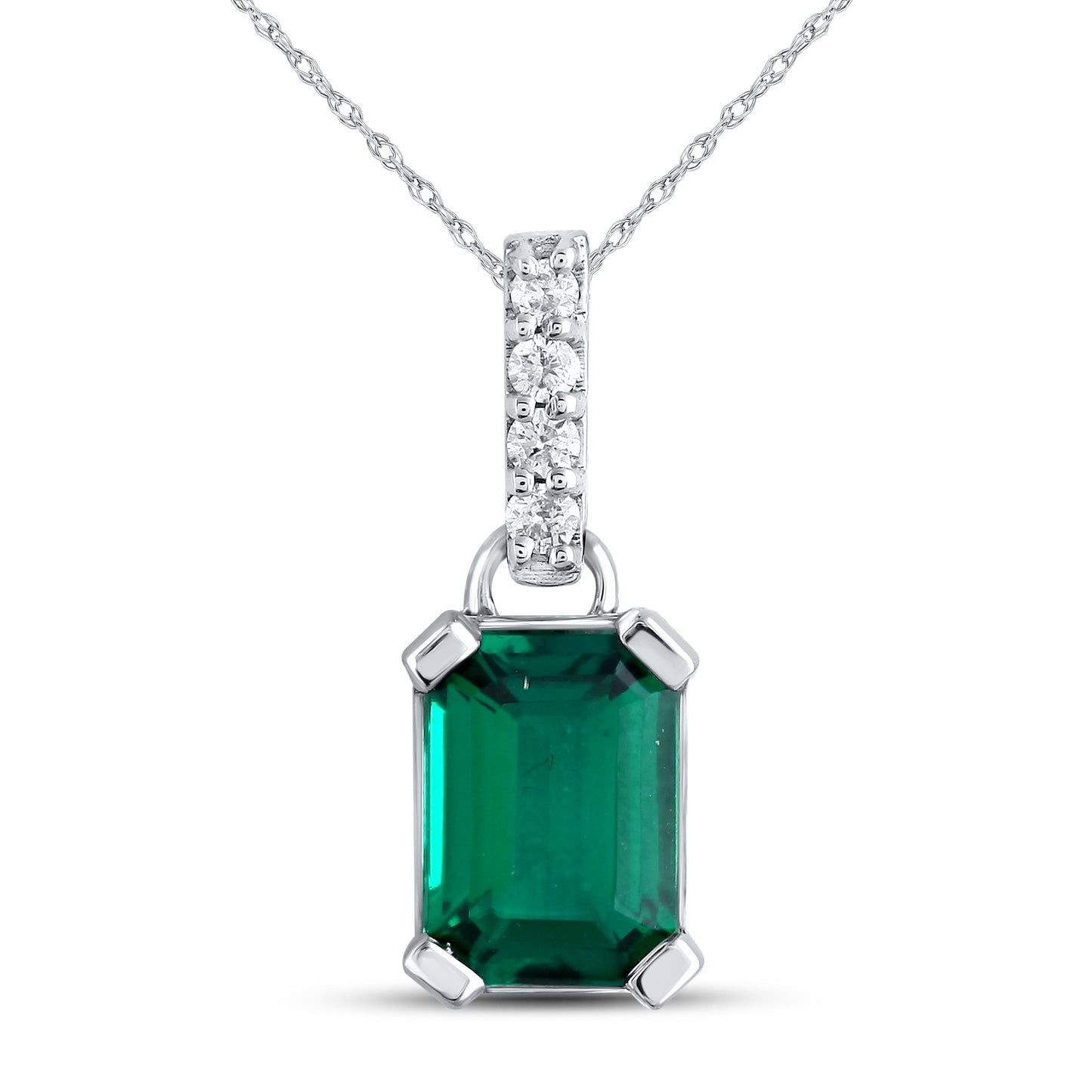 14kt White Gold Emerald Pendant With 10kt White Gold Chain