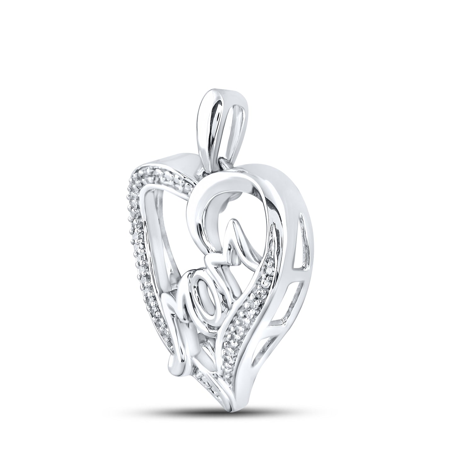 10kt White Gold 0.08 CTW Mom Diamond Pendant