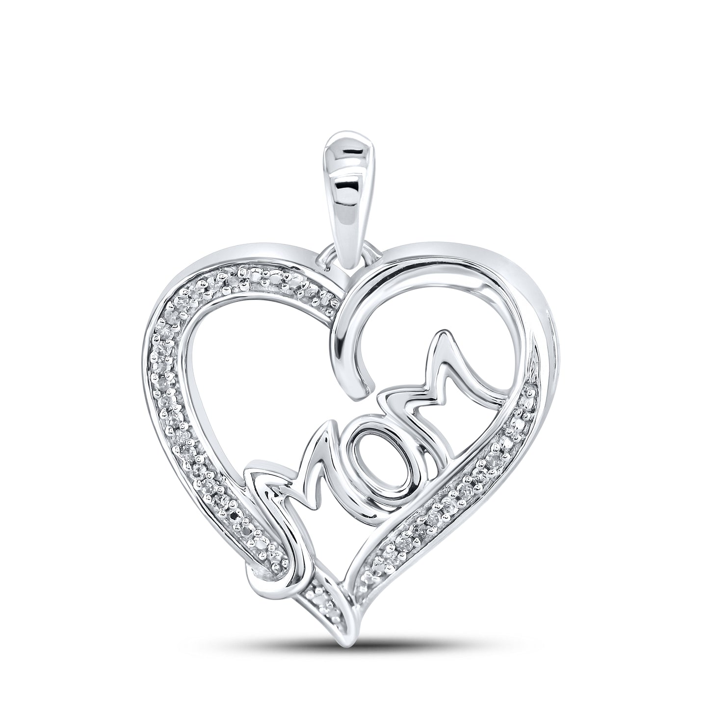 10kt White Gold 0.08 CTW Mom Diamond Pendant