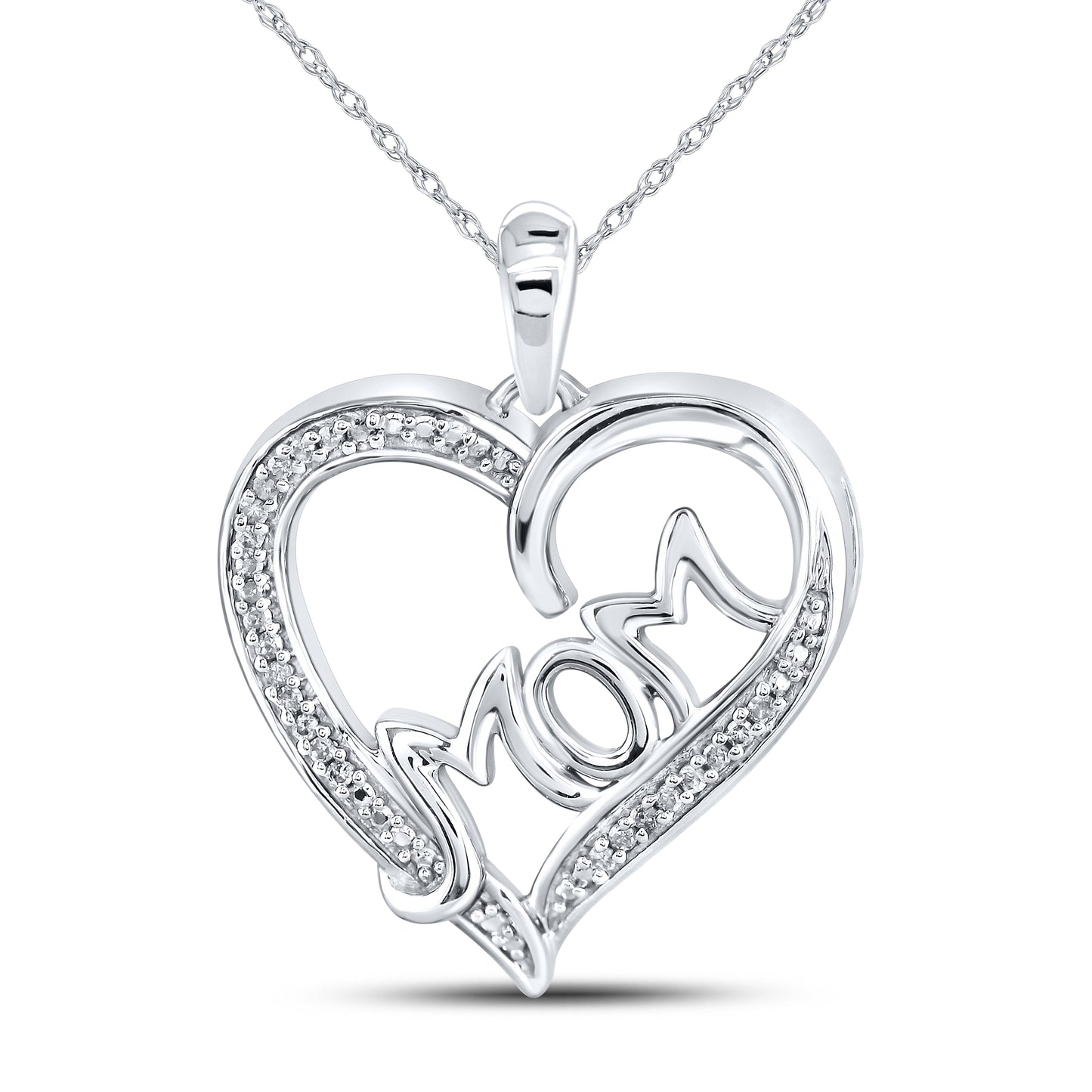 10kt White Gold 0.08 CTW Mom Diamond Pendant